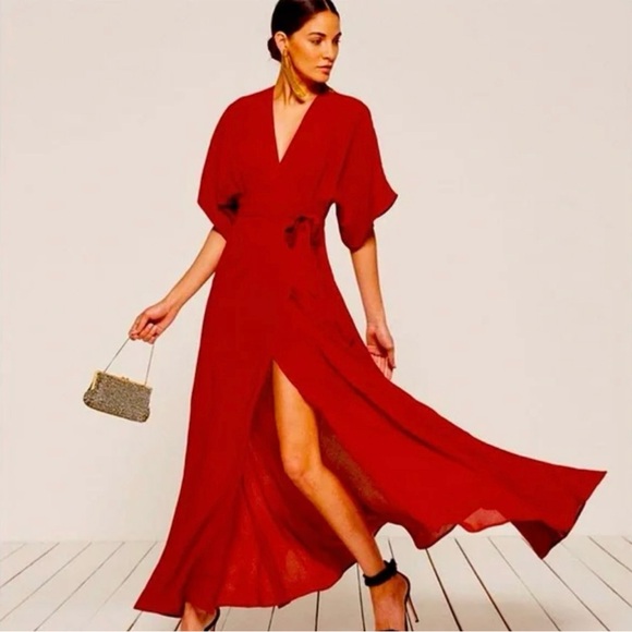 Reformation Dresses & Skirts - Reformation Winslow Red Viscose Maxi Wrap Dress